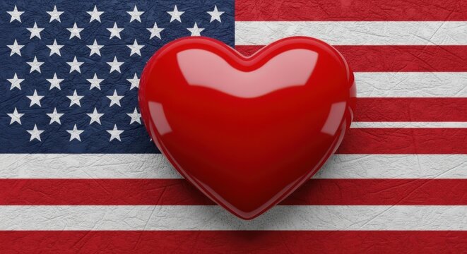 A Red Heart Adorns the American Flag Symbolizing Patriotism and Love for the Nation