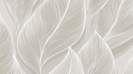 Elegant beige backdrop featuring interlacing white linear patterns, forming organic leaf inspired contours with minimalist design sophistication