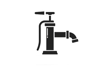 A black silhouette of a hand pump with a handle and a spout on a white isolated background