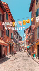 Fototapeta premium Exploring Vibrant Streets, Colorful Laundry, Tuscany, Travel Photography, Sunny Day, Street View, Cultural Charm