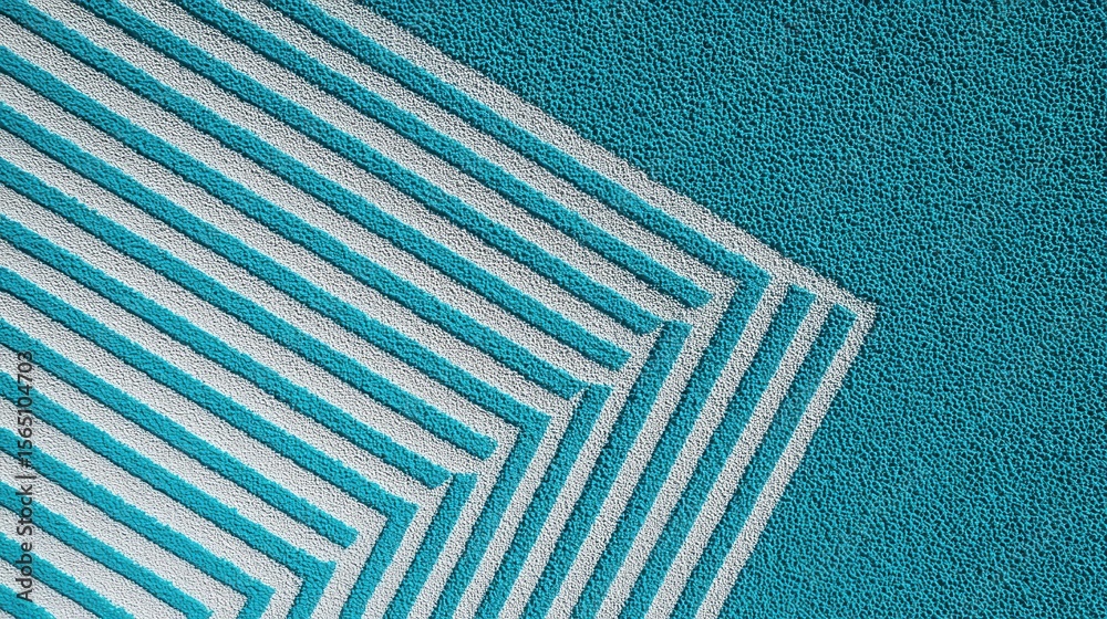 Poster geometric white linear pattern intersecting on turquoise textured surface, creating minimalist graph