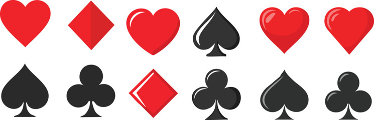 Modern Vector Art of Red Hearts, Dark Blue Spade and Club Arranged in a Clean, Balanced Layout with Even Lighting and Graphic Style

