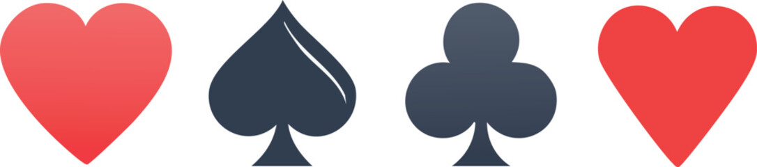 Vector Illustration of Four Playing Card Suits in Horizontal Alignment with Minimalist Design and Flat Color on a White Background

