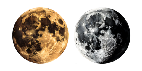 The gray and golden full moon on transparent backgrounds. AI generated.