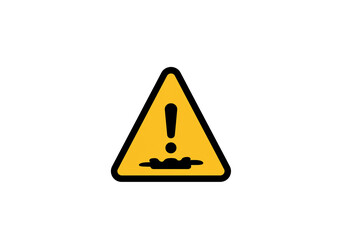 A yellow triangular warning sign with black border and exclamation point above a puddle icon