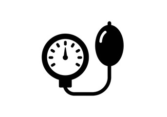 A black and white illustration of a sphygmomanometer used for measuring blood pressure levels