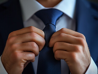 Close-up of Man Tying a Necktie / 넥타이를 매는 남성의 클로즈업