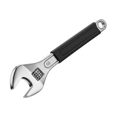 Obraz premium Highly detailed adjustable crescent wrench of polished chrome-plated steel with black rubberized grip, against a pristine transparent studio background, uniform illumination, professional product