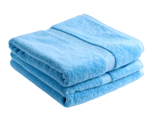 Soft blue towels stacked neatly on a transparent background