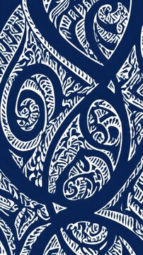 Intricate white tribal tattoo patterns create a striking contrast against a classic blue backdrop, forming a seamless design suitable for various applications
