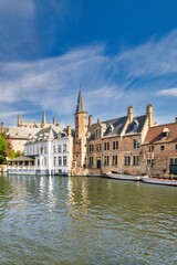 Historic canal view in Bruges, Belgium.