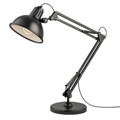 A black adjustable desk lamp isolated on transparent background