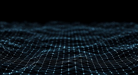 Abstract digital network of connected dots forming a wave-like pattern.