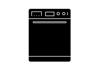 A black and white minimalist illustration of a dishwasher with a control panel on top front