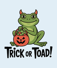 Halloween Trick or Toad with Candy Basket. Funny Halloween Frog Illustration