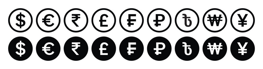 Set of Popular countries currencies symbols
