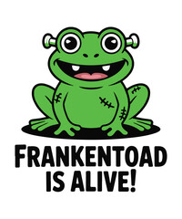 Frankentoad is Alive! - A Cute Halloween Monster Frog Vector For Funny Halloween. 