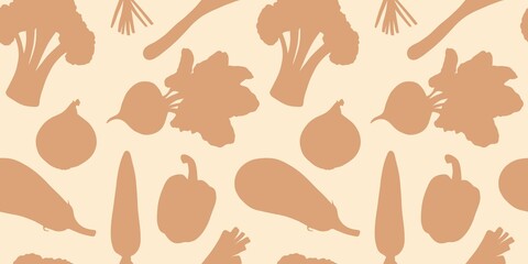 Seamless pattern with silhouettes of vegetables in orange colors