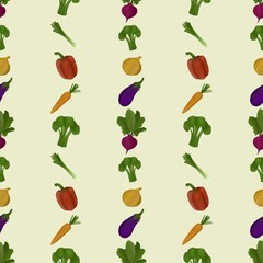 Seamless pattern with colorful vegetables on a green background