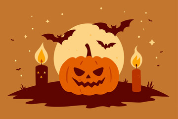 Fototapeta premium halloween pumpkin with bats and pumpkin