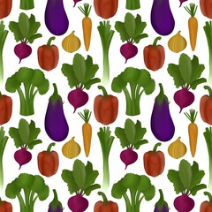 Seamless pattern with colorful vegetables on a white background