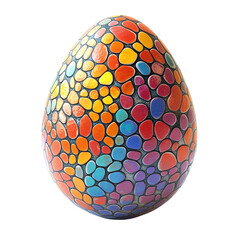 A vibrant, hand-painted egg showcasing colorful mosaic patterns, symbolizing creativity and celebration.