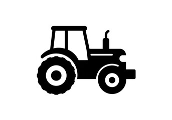 A simple black tractor icon with a cab and large wheels isolated on a white background view from side