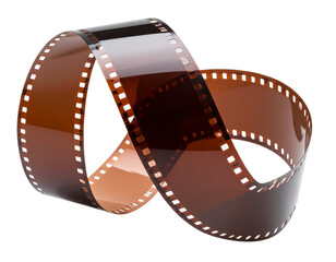 Vintage 35mm Film Roll Unwound with Visible Perforations, isolated on transparent background