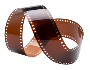 Vintage 35mm Film Roll Unwound with Visible Perforations, isolated on transparent background