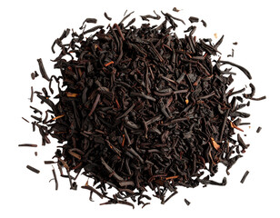 Naklejka premium “Loose Pile of Dark Crushed Tea Leaves on White Background, isolated”