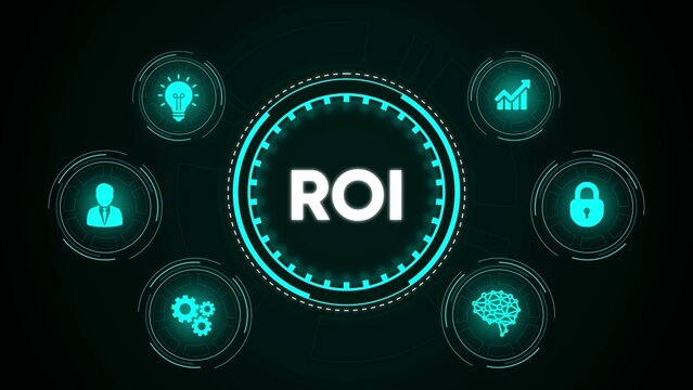 Visual representation of roi with associated business concepts and futuristic digital elements