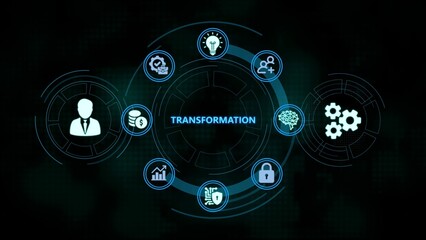 Digital transformation illustration with business icons suggesting modern strategy and innovation