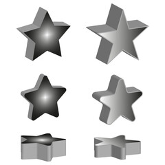 Obraz premium Shaded star icons. Metallic cube shapes. Greyscale volume Vector. Simple form set.