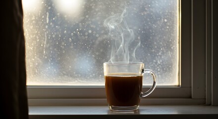 Hot beverage on windowsill