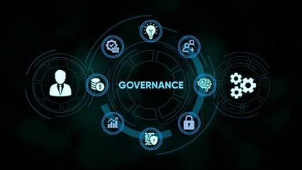 Digital governance concept depicting processes and key elements for corporate management
