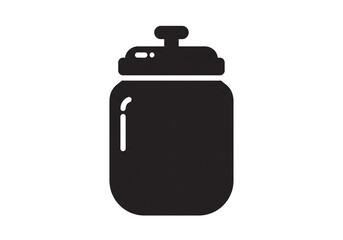 A black silhouette of a jar with a lid and a small knob on top against a white background space