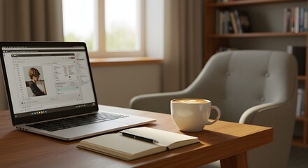 Laptop computer on desk in home office