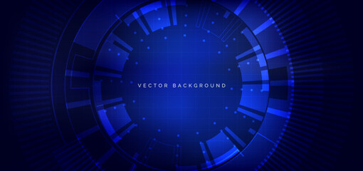 Circle hi tech neon blue light ray on dark blue background. Futuristics technology concept.