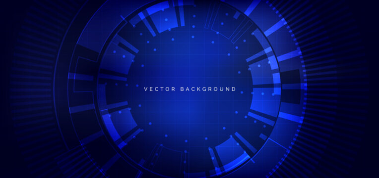 Circle hi tech neon blue light ray on dark blue background. Futuristics technology concept.