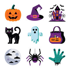 Obraz premium 2d vector illustration Halloween t shirt icon design items ghost character Candles in carved pumpkin 