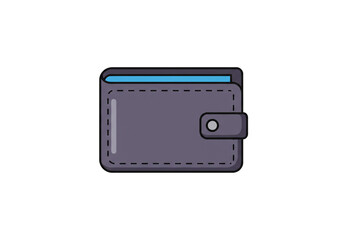 Fototapeta premium Illustration of a closed gray wallet with a blue card visible on a white background