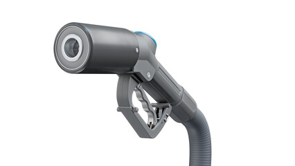Hydrogen nozzle isolated transparent background. Fueling dispenser engineered to efficiently deliver hydrogen gas into vehicles. 3D illustration
