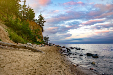 Fototapeta premium Orlowo cliff and sandy beach on the coast of the Baltic Sea in Gdynia
