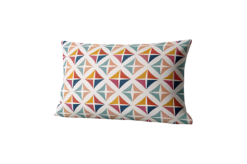 Decorative throw pillow featuring multicolored star burst pattern in warm earth tones, isolated on a transparent background