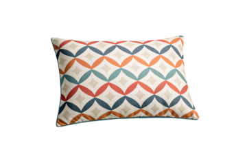Retro wave pattern throw pillow with interlocking circles in coral teal navy, isolated on a transparent background