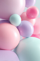 Abstract 3D composition with floating colorful soft shapes: spheres, tubes, and blobs in pastel colors