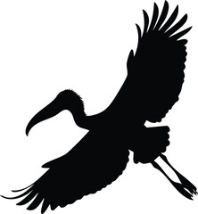 Majestic Shoebill Stork Silhouette Birds Vector EPS Illustration, Flying Bird Silhouette, Vector Illustration of a Bird in Flight