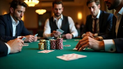 Poker game in progress with chips and cards - Powered by Adobe