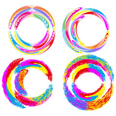 Colorful ring collection. Circular vector patterns. Rainbow band designs. Vibrant loop graphics.