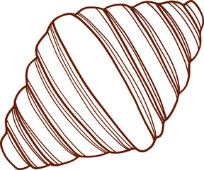 Hand drawn Croissant in sketch style. Vector illustration. Brown croissant, isolated on white background. Top view.